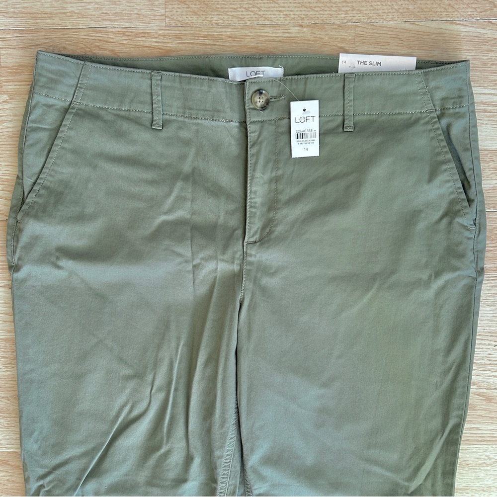 NWT Loft The Slim Monroe Olive Green Chino Ankle Pants 14 - Picture 3 of 8